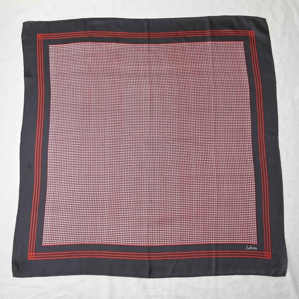 Echo Womens Vintage Checkered Hand Rolled Square Scarf 22.5 in Black Red White